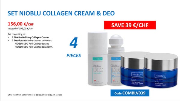 Set NioBlu Collageen Cream + DEO Duo (4 vaste producten)