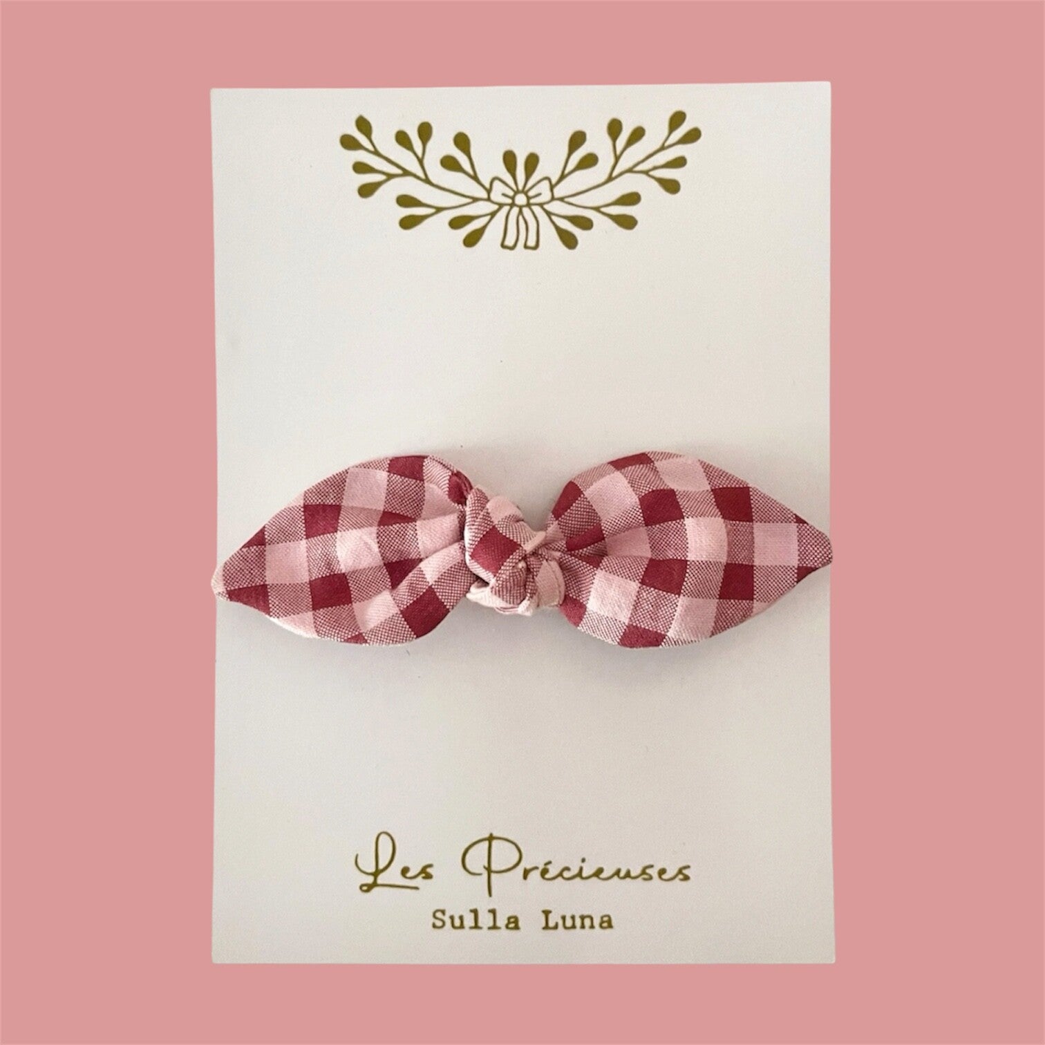 Barrette feuille vichy Rose & Framboise