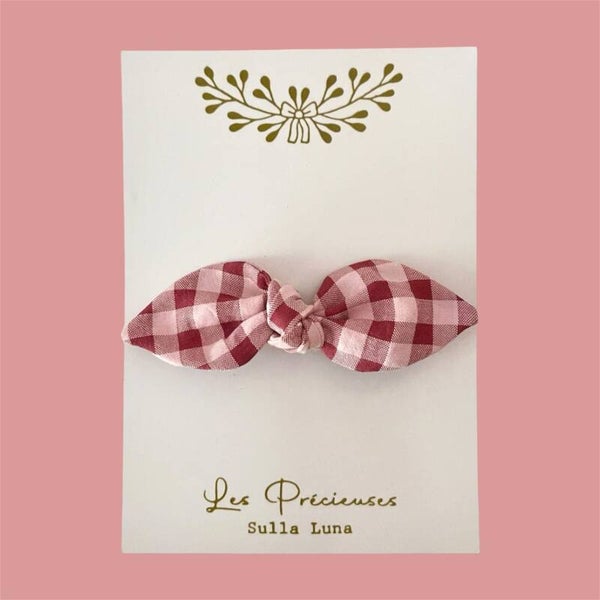 Barrette feuille vichy Rose & Framboise