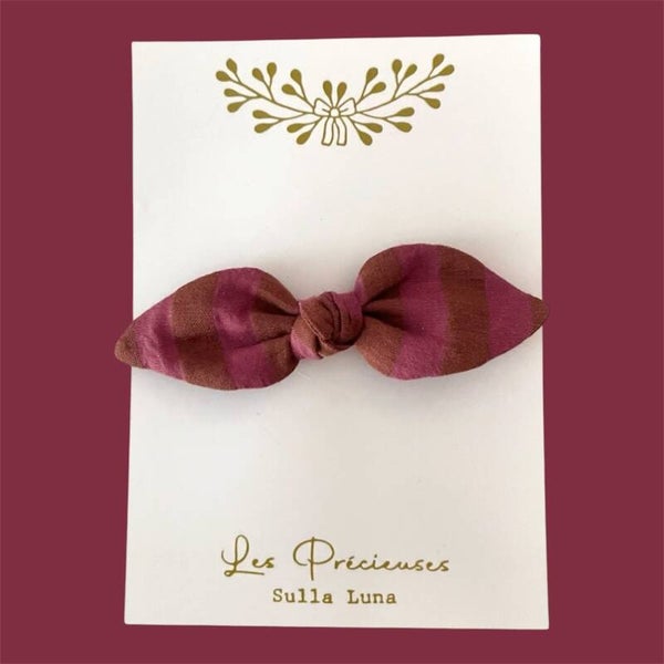 Barrette feuille rayé rose indien & choco