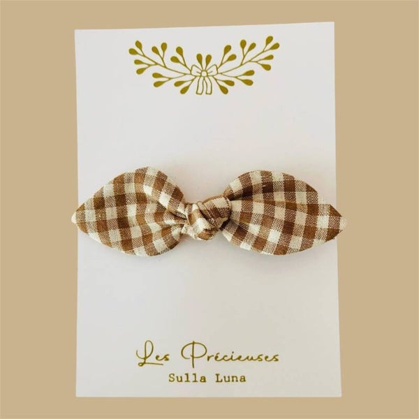 Barrette feuille vichy Noisette