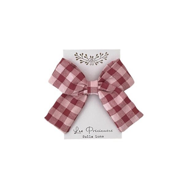 Barrette noud vichy rose & framboise