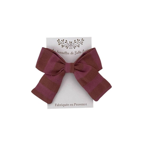 Barrette noeud rayé rose indien & choco