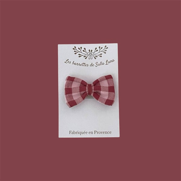 Barrette bébé vichy rose & framboise