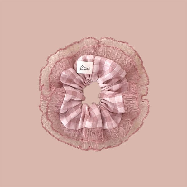 Petit chouchou dentelle vichy bois de rose