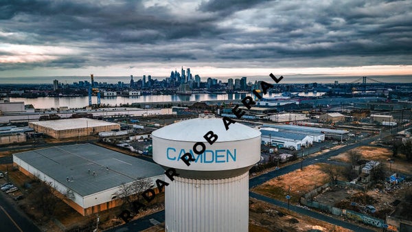 Camden Watertower with Center City Philadelphia in background