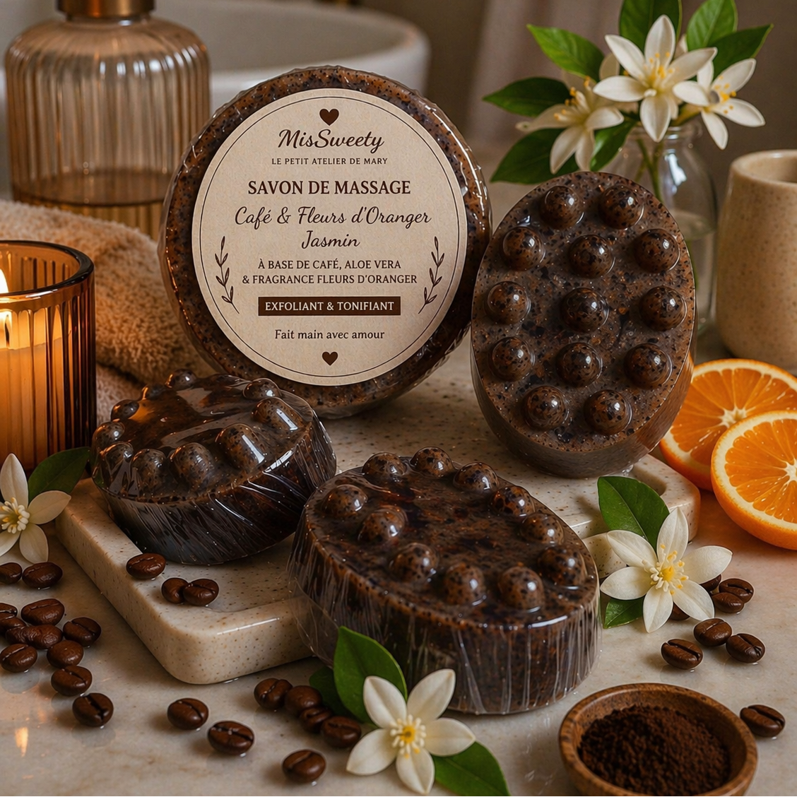 Matin Velouté – Savon de massage café & fleur d’oranger