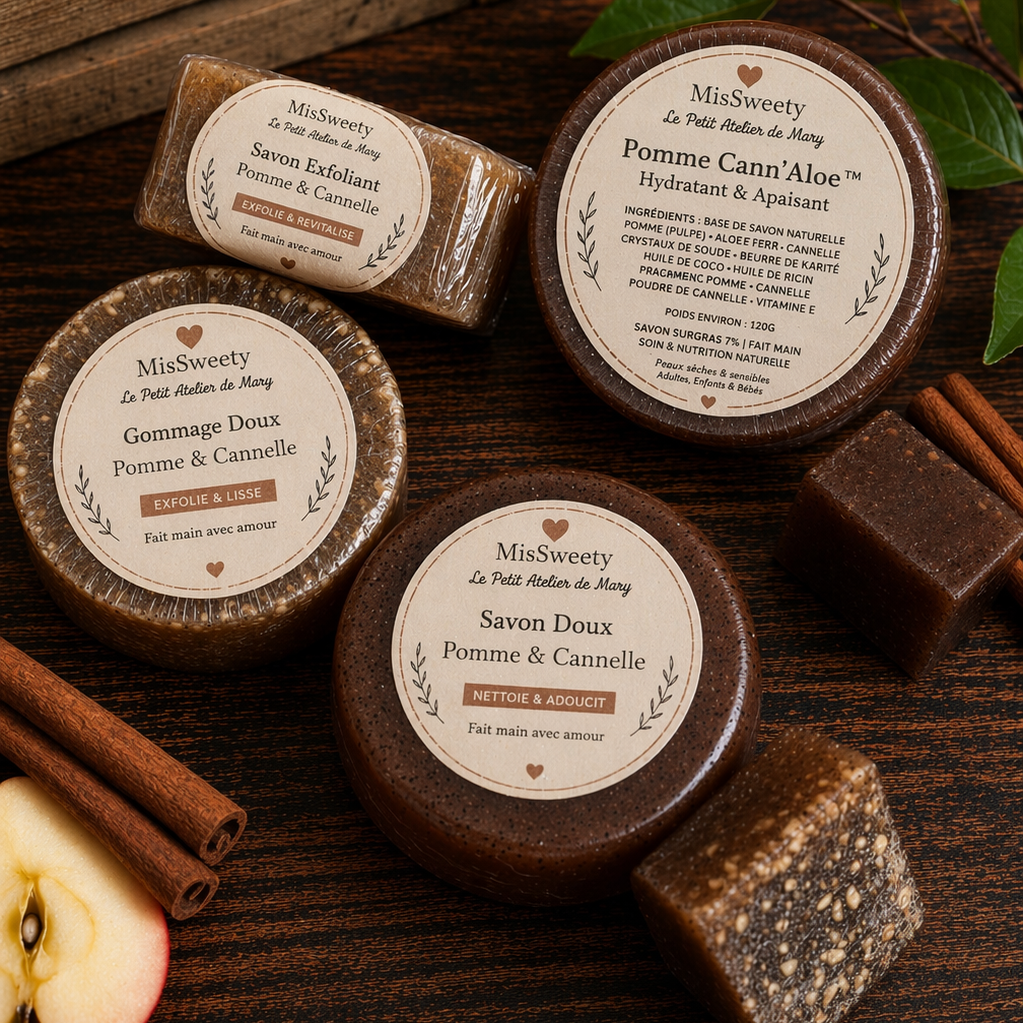 DOUCEUR Pomme Cannelle Savon artisanal – Exfoliant Doux & Éclat
