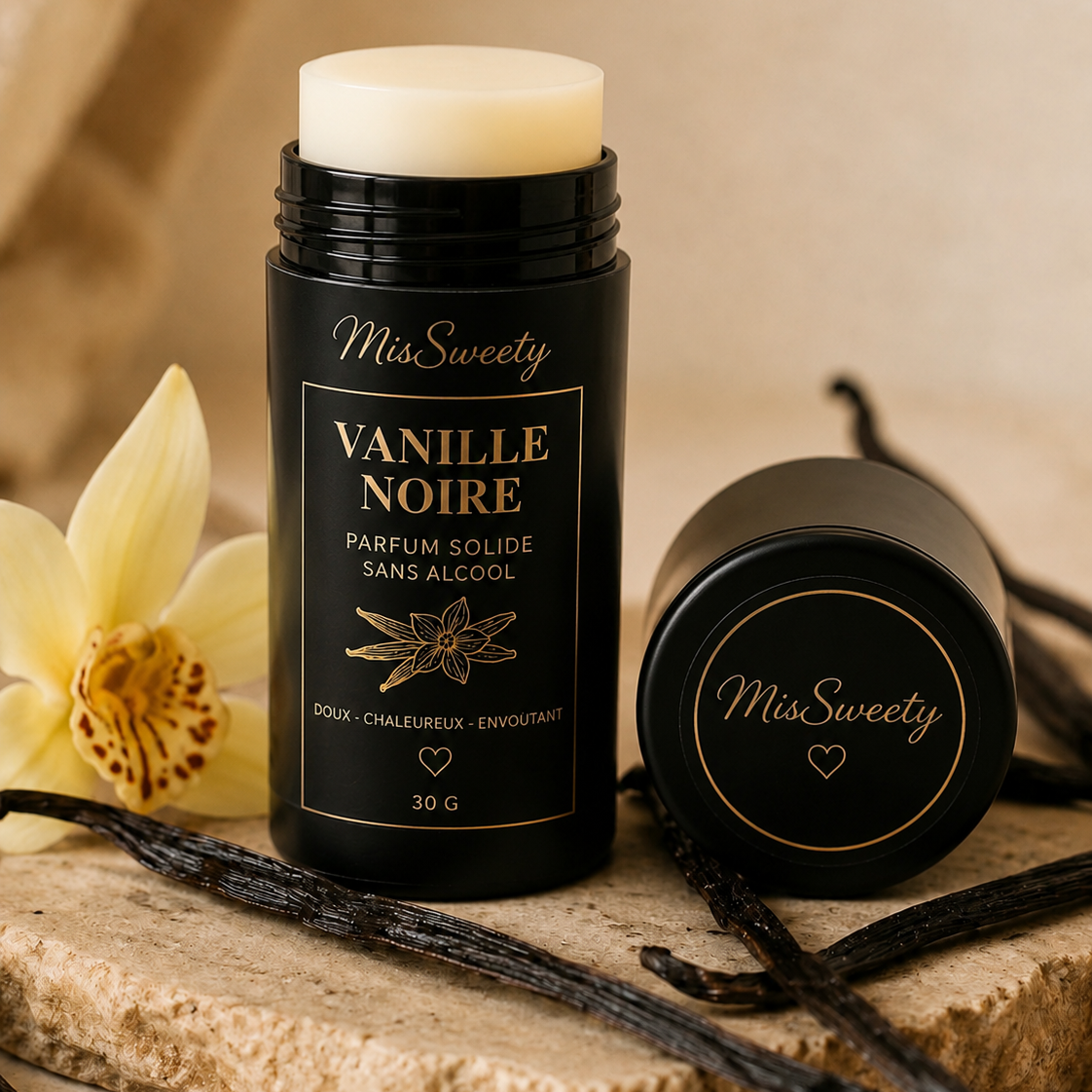 VANILLE NOIRE – PARFUM SOLIDE SANS ALCOOL – 30 G