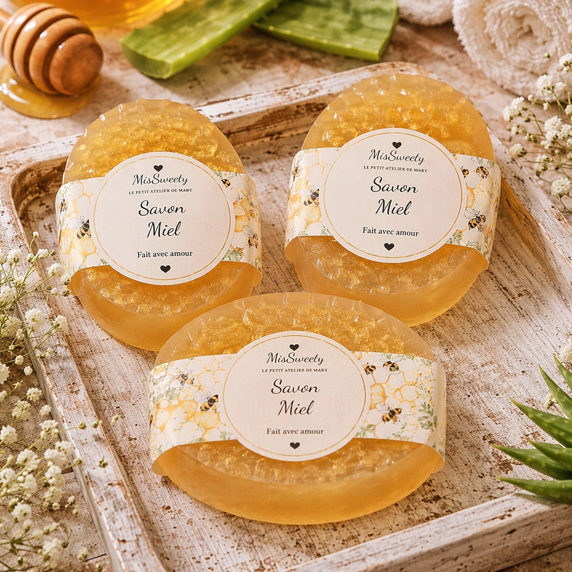 DOUCEUR Miel & Aloe Vera Savon artisanal – Hydratant & Apaisant