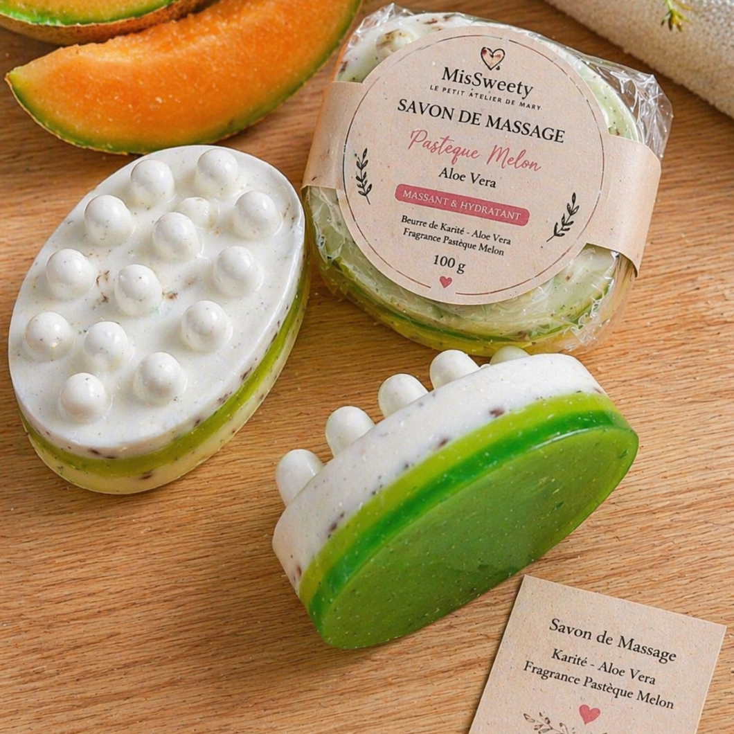 DOUCEUR Massage Pastèque Melon Savon artisanal – Peaux Sensibles