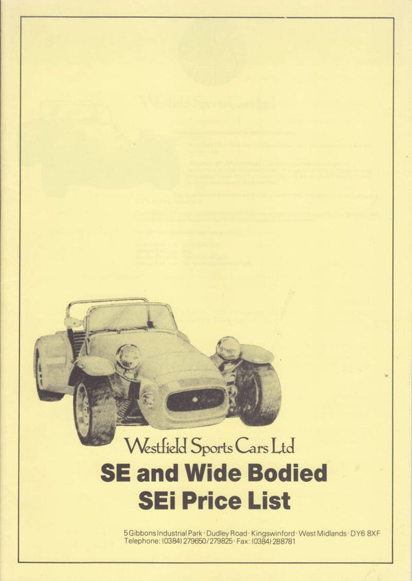 Westfield SE/SEi price list, 16 pages, UK, c1986