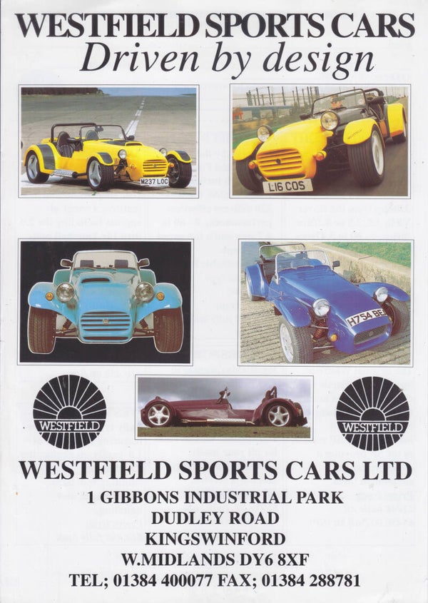 Westfield sports cars, leaflet, 2 pages, UK, 1996