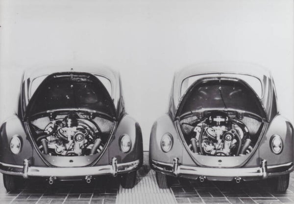 Volkswagen Käfer 1200 (left) & 1300 (right), press photo, Germany, c1966
