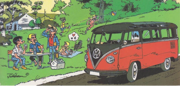 Volkswagen T1 Sambabus. oblong postcard, Belgium, 1998