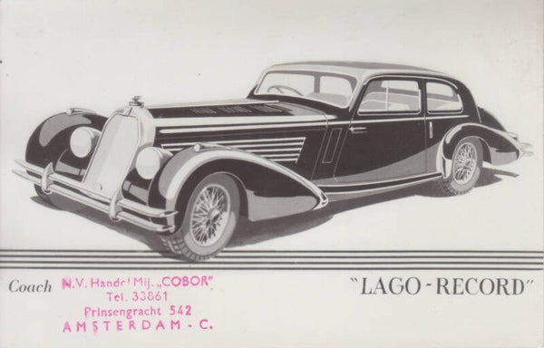Lago Record 2-Door Coach, advertising postcard, mint condition, unused, c1947