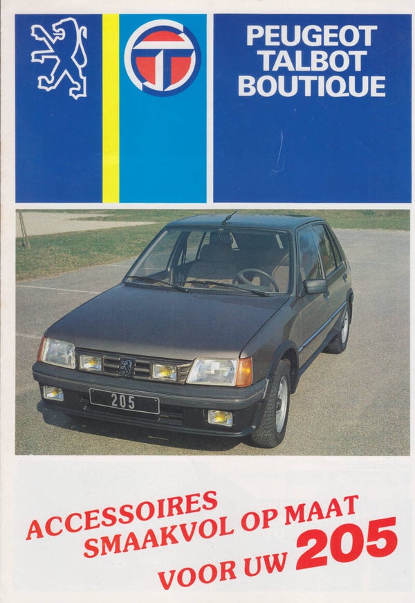 Peugeot 205 accessories folder, 4 pages, Dutch, 1980s