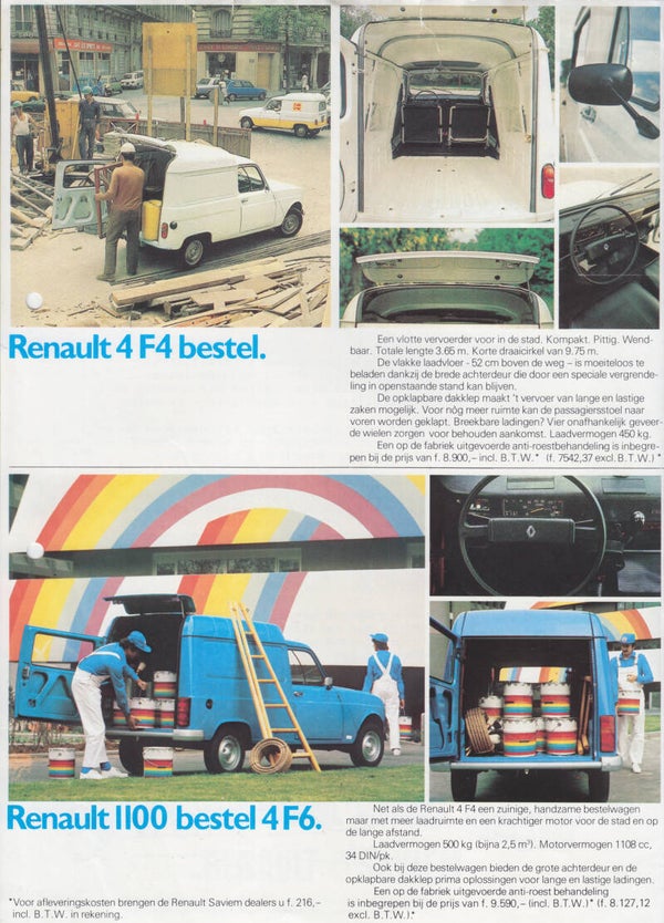 Renault 4 F4/F6 combi & vans, 4 pages, Dutch, c1984