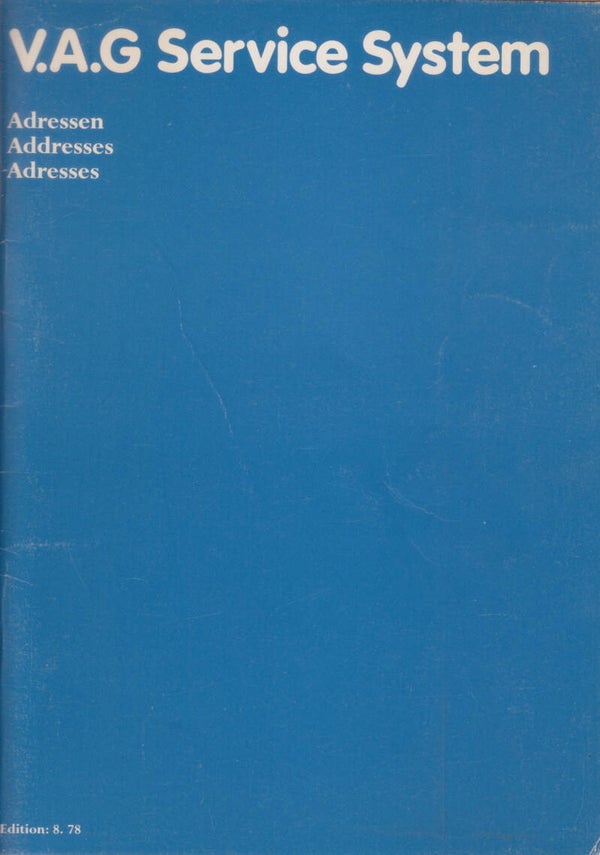 Volkswagen European dealer directory, 100 pages, 3 languages, 8/1978