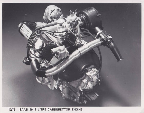 Saab 99 2 liter engine, press photo, Sweden, 10/1972