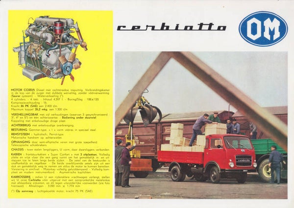OM Cerbiotto truck leaflet, 2 pages, Dutch, 1970