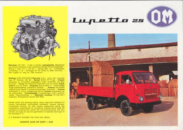 OM Lupetto 25 truck leaflet, 2 pages, Dutch, 1970