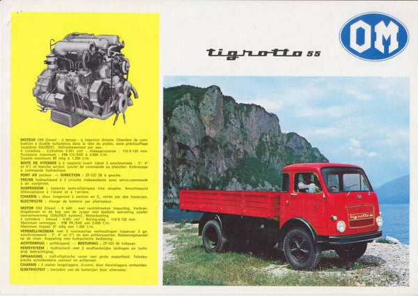 OM Tigrotto 55 truck leaflet, 2 pages, French/Dutch, 1969