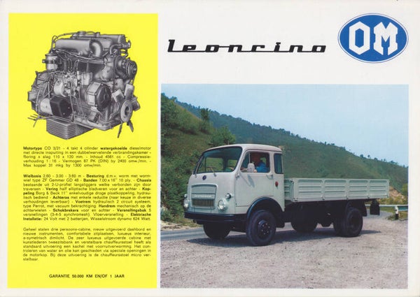 OM Leoncino truck leaflet, 2 pages, Dutch, 1970