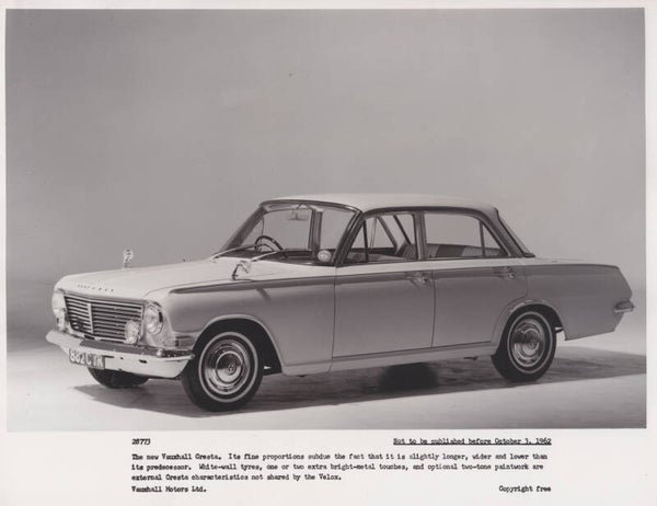 Vauxhall Cresta Saloon, press photo, UK, 10/1962