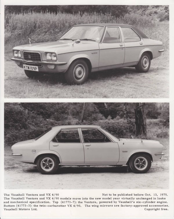 Vauxhall VX 4/90 & Ventora Saloon, press photo, UK, 10/1975