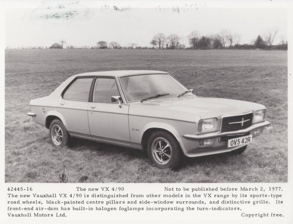 Vauxhall VX 4/90, press photo, UK, 03/1977