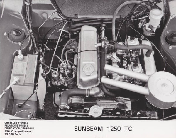 Sunbeam 1250 TC engine, press photo, France, 1970s
