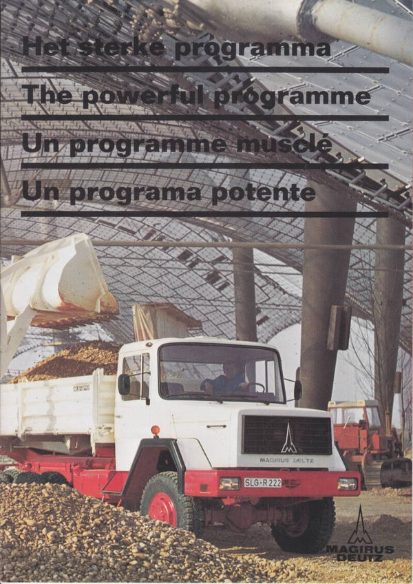 Magirus Deutz truck program folder, 8 pages, 4 languages, 2/1973