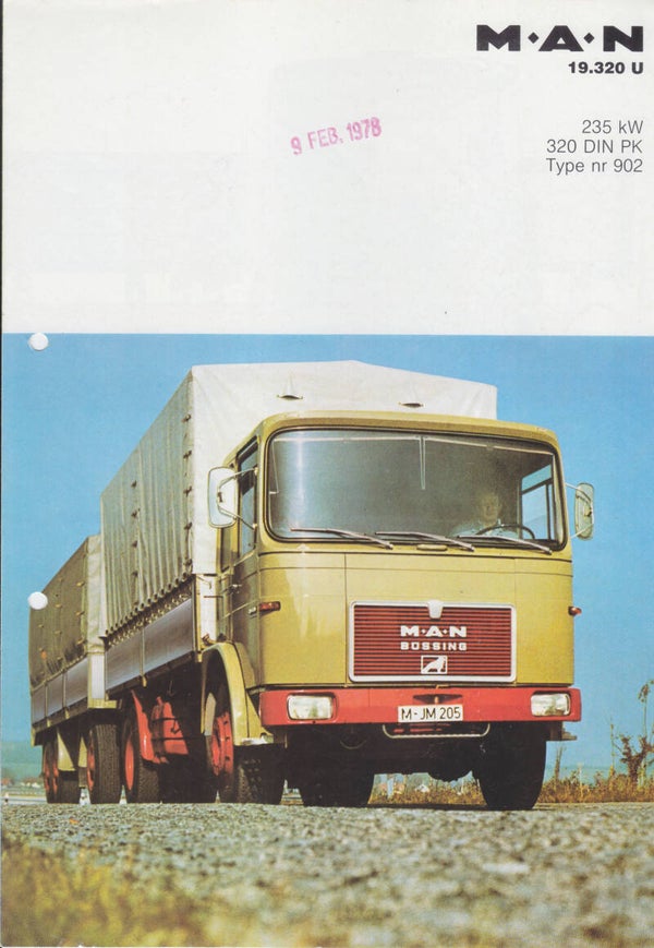 MAN 19.320 U truck folder, 4 pages, Dutch language, 1977