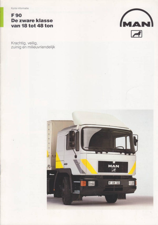 MAN F90 18-48 ton heavy truck range brochure, 20 pages, Dutch, 3/1979
