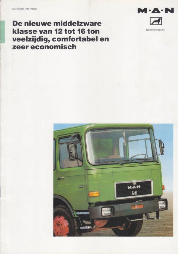 MAN 12-16 ton medium truck range brochure, 16 pages, Dutch, 3/1979