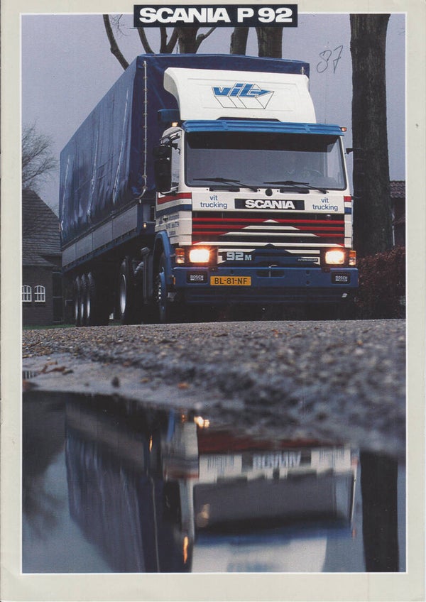Scania P92 truck brochure, 8 pages, Swedish, 02/86