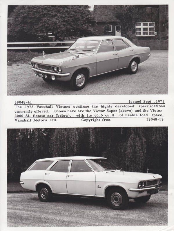 Vauxhall Victor Super Saloon & 2000 SL Estate, press photo, UK, 09/1971
