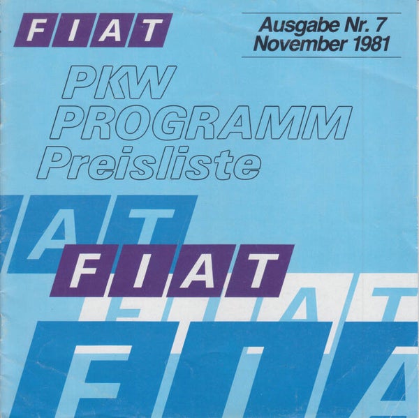 Fiat car program (with prices) brochure, 16 pages, German, 11/1981