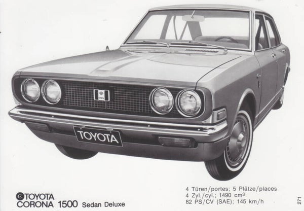 Toyota Corona 1500 Sedan Deluxe, press photo, size A6, Swiss, 2/1971