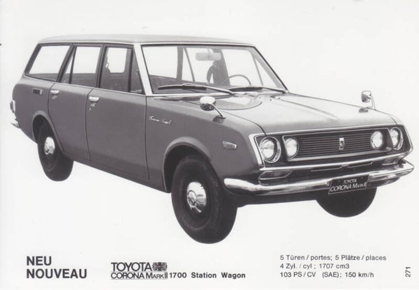 Toyota Corona Mk II 1700 Station Wagon, press photo, size A6, Swiss, 2/1971