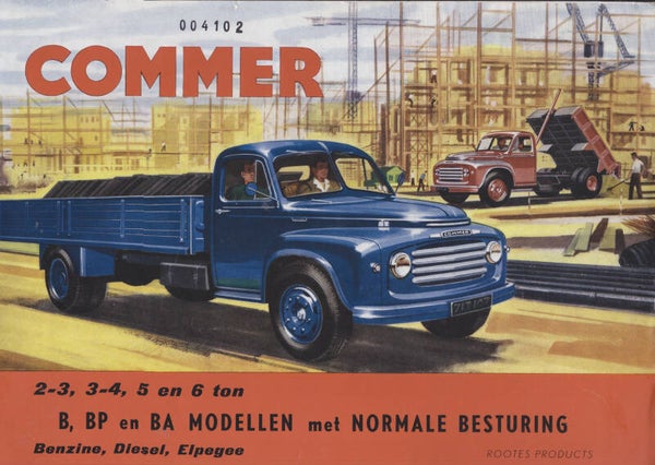 Commer 2-6 ton B, BP & BA trucks, sales brochure, 4 pages, Dutch, late 1950s