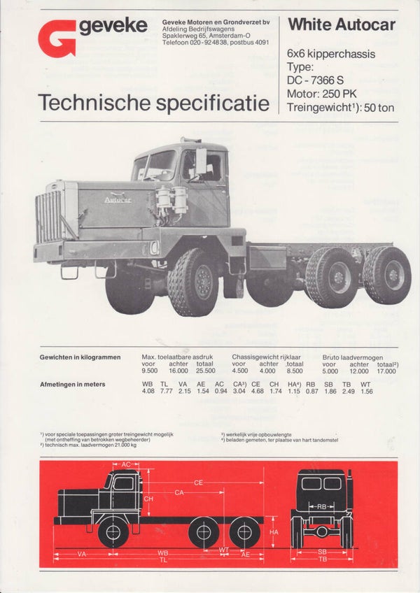 White Autocar 6x6, leaflet, Dutch, 1976