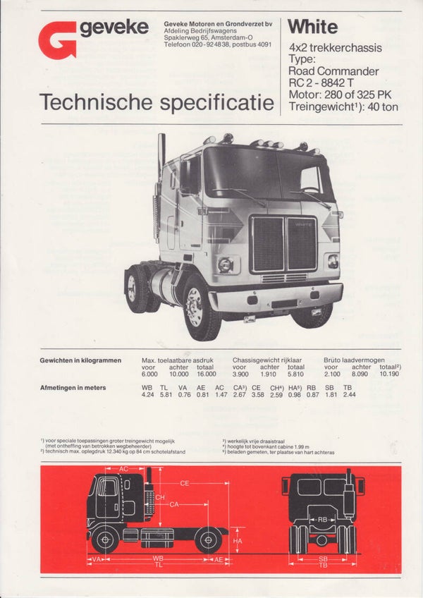 White Road Commander 4x2, leaflet, Dutch, 1976