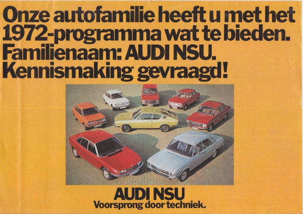 Audi-NSU all model program, 6 pages, Dutch, 1972