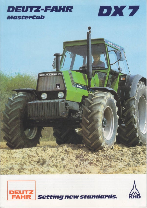 Deutz-Fahr DX 7 MasterCab tractor program, 10 page brochure, English, 05/1986