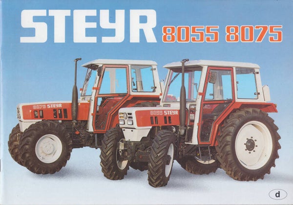 Steyr 8055/8075 tractor program, 20 page brochure, German, 1/1984