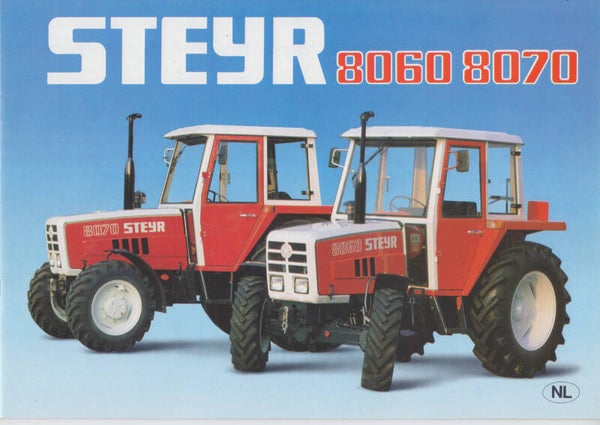 Steyr 8060/8070 tractor program, 20 page brochure,  Dutch, 1/1985