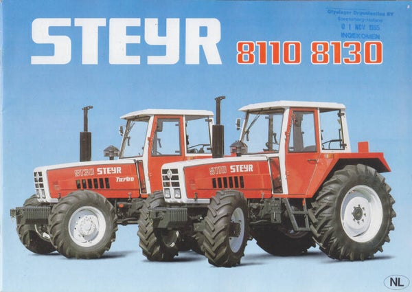 Steyr 8110/8130 tractor program, 20 page brochure,  Dutch, c1985