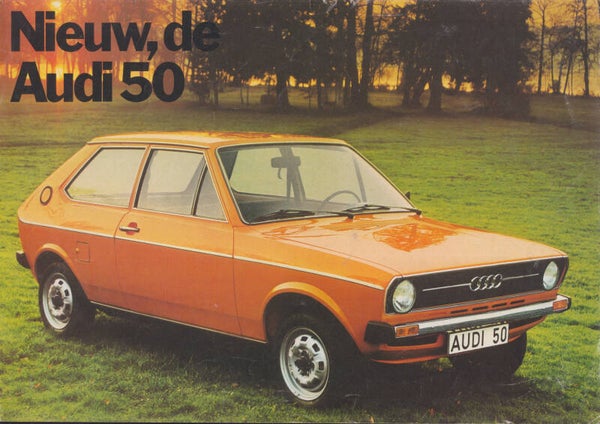 Audi 50 model brochure, 8 pages, Germany, 1976